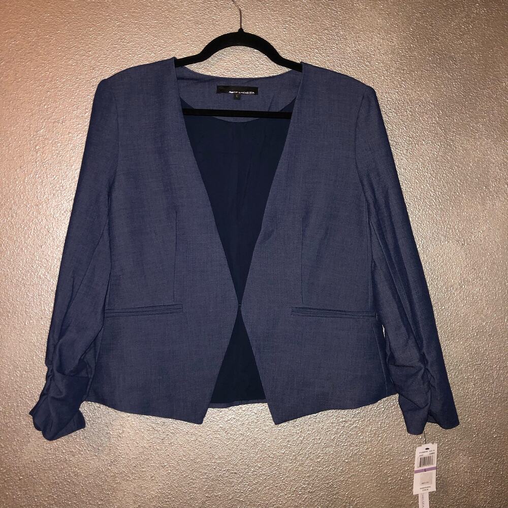 Amanda & Chelsea Business Office Professional Chambray Blue Ruched Sleeve Blazer